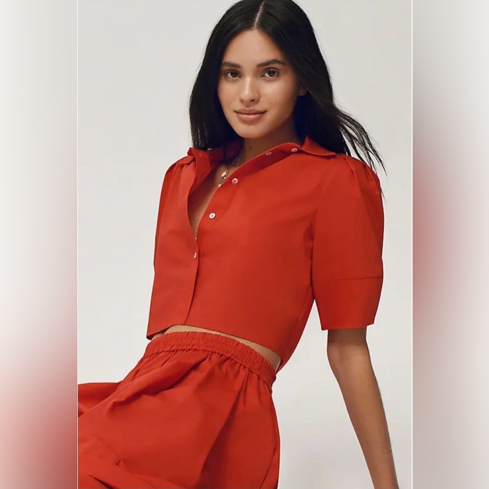NWT Size LP- Anthropologie 100% Cotton Lantern-Sleeve Blouse (NWT US$98)